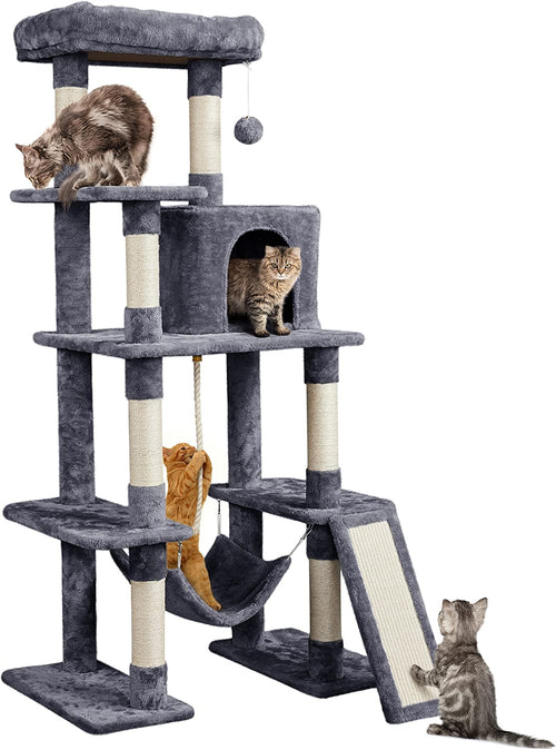 63In Large Cat Tree for Heavy Cats up to 22Lbs, Anti-Wobble Tower with Condo & Hammock, Space-Saving for Indoor Multi-Pet Households, Stops Furniture Scratching